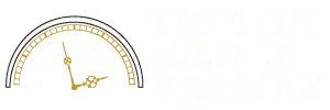 tic toc clock repairs logo with white and gold